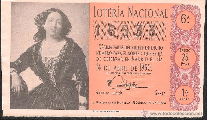 Loter&iacute;a nacional: DECIMO LOTERIA NACIONAL 14 ABRIL 1960 SORTEO NUM 11 SERIE NUM 1