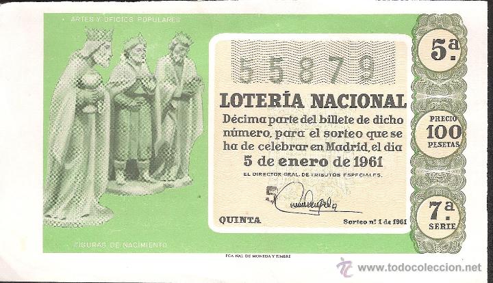 Lotaria Nacional: DECIMO LOTERIA NACIONAL 5 ENERO 1961 SORTEO NUM. 1 SERIE 7