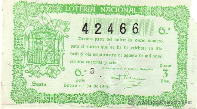 Loter&iacute;a nacional: LOTERIA NACIONAL, A&Ntilde;O 1946 SORTEO 24 del 24 de agosto. Sexta