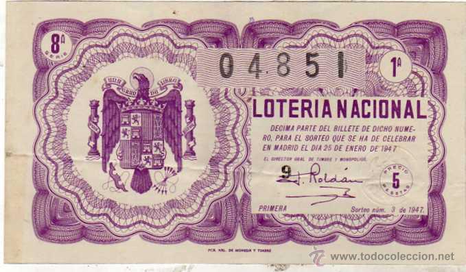 National Spanish Lottery: LOTERIA NACIONAL. 1947. D&Eacute;CIMO SORTEO N&ordm; 3 de 25 de enero
