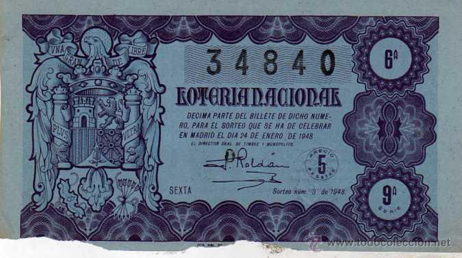 National Spanish Lottery: LOTERIA NACIONAL SORTEO 3 DE 1948