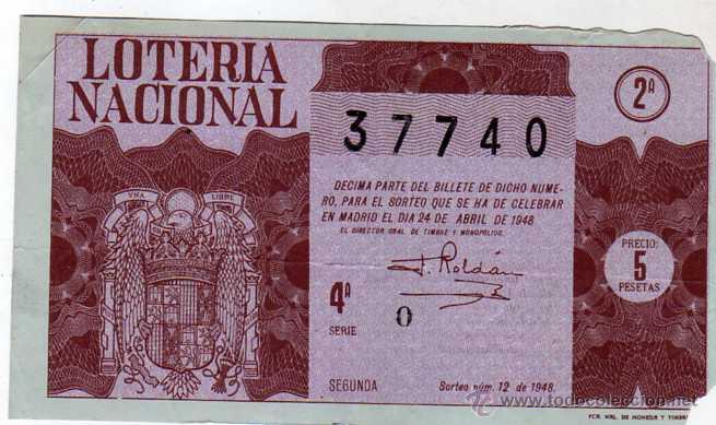 National Spanish Lottery: LOTERIA NACIONAL SORTEO 12 DE 1948