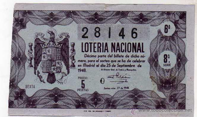 National Spanish Lottery: LOTERIA NACIONAL SORTEO 27 DE 1948
