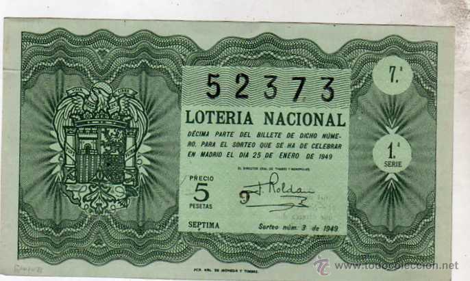 National Spanish Lottery: LOTERIA NACIONAL. 1949. D&Eacute;CIMO SORTEO N&ordm;3 del 25 enero
