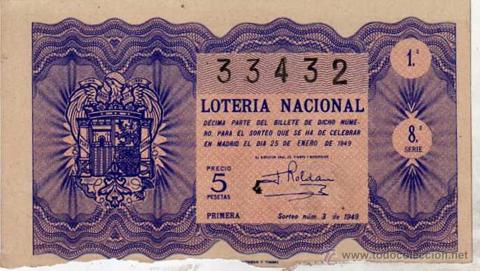 National Spanish Lottery: LOTERIA NACIONAL. 1949. D&Eacute;CIMO SORTEO N&ordm;3 del 25 enero