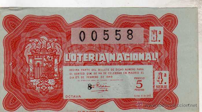 National Spanish Lottery: LOTERIA NACIONAL. 1949. D&Eacute;CIMO SORTEO N&ordm; 6