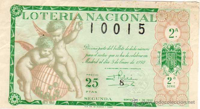 National Spanish Lottery: LOTERIA NACIONAL. 1950. D&Eacute;CIMO SORTEO N&ordm; 1
