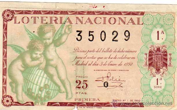National Spanish Lottery: LOTERIA NACIONAL. 1950. D&Eacute;CIMO SORTEO N&ordm; 1 del 5 de enero