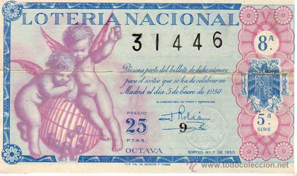 National Spanish Lottery: LOTERIA NACIONAL. 1950. D&Eacute;CIMO SORTEO N&ordm; 1 del 5 de enero