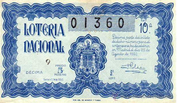National Spanish Lottery: LOTERIA NACIONAL. 1950. D&Eacute;CIMO SORTEO N&ordm; 24