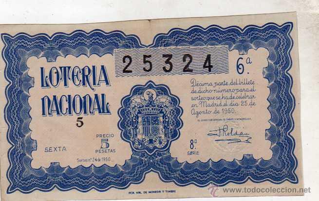 National Spanish Lottery: LOTERIA NACIONAL. 1950. D&Eacute;CIMO SORTEO N&ordm; 24