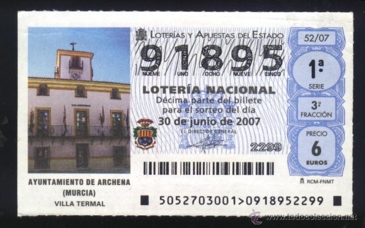 Loter&iacute;a nacional: MU-0242- DECIMO DE LOTERIA NACIONAL. ARCHENA VILLA TERMAL (MURCIA) AYUNTAMIENTO