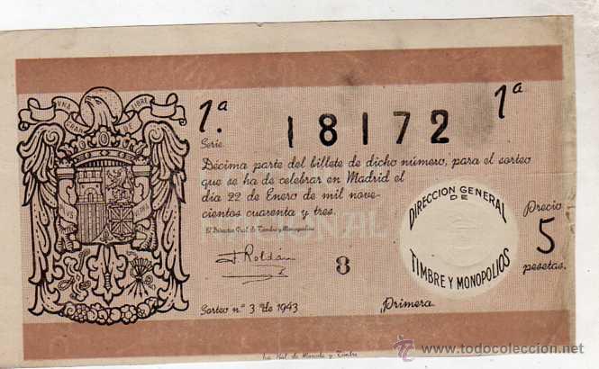Lotaria Nacional: LOTERIA NACIONAL Sorteo 3 de 1943