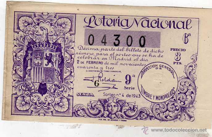 Lotaria Nacional: LOTERIA NACIONAL Sorteo 4 de 1943