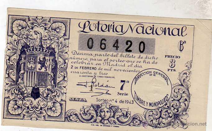 Lotaria Nacional: LOTERIA NACIONAL Sorteo 4 de 1943