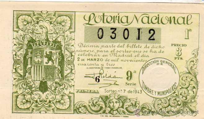 Lotaria Nacional: LOTERIA NACIONAL Sorteo 7 de 1943