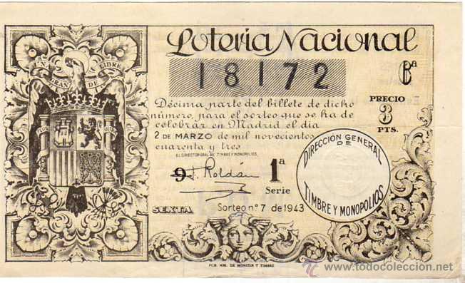Lotaria Nacional: LOTERIA NACIONAL Sorteo 7 de 1943
