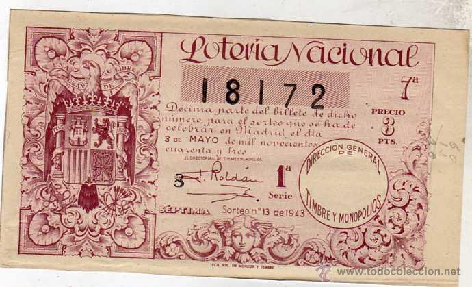 Lotaria Nacional: LOTERIA NACIONAL Sorteo 13 de 1943