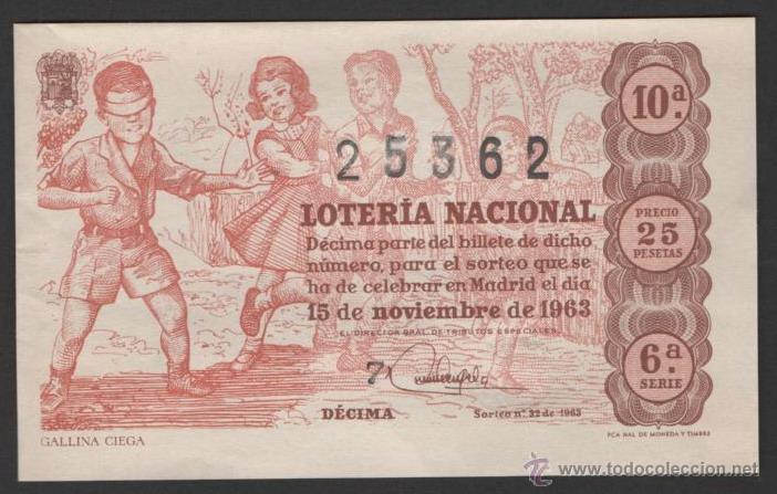 National Spanish Lottery: ANTIGUO DECIMO LOTERIA NACIONAL 15 NOVIEMBRE 1963