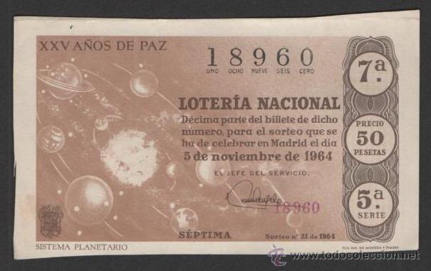 National Spanish Lottery: ANTIGUO DECIMO LOTERIA NACIONAL 5 NOVIEMBRE 1964