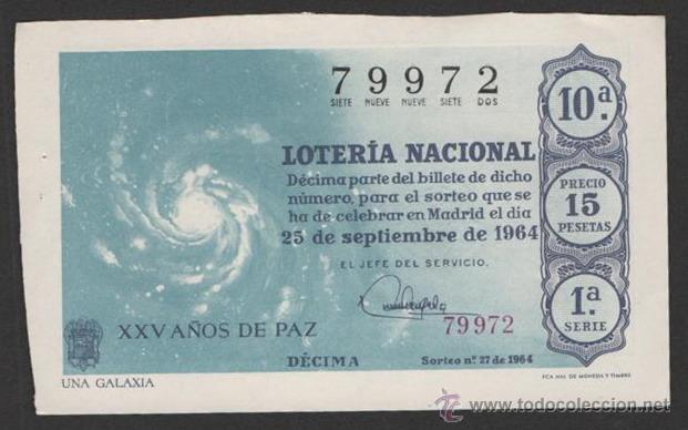 National Spanish Lottery: ANTIGUO DECIMO LOTERIA NACIONAL 25 SEPTIEMBRE 1964