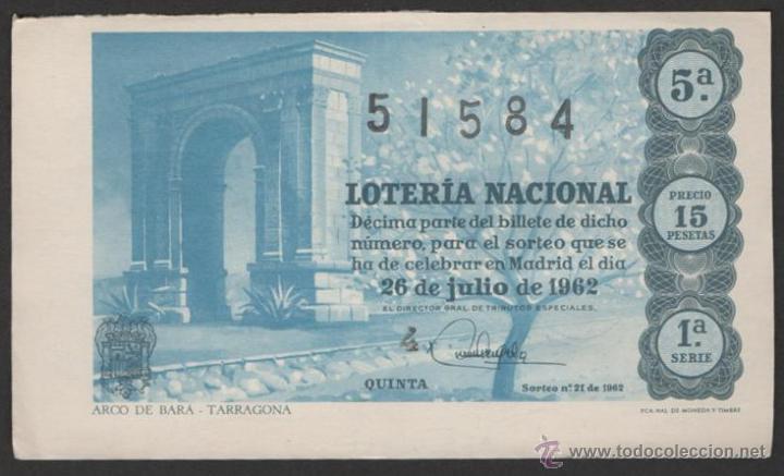 National Spanish Lottery: ANTIGUO DECIMO LOTERIA NACIONAL 26 JULIO 1962