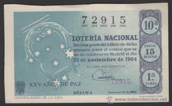 National Spanish Lottery: ANTIGUO DECIMO LOTERIA NACIONAL 25 NOVIEMBRE 1964