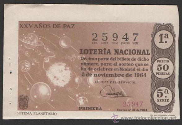 National Spanish Lottery: ANTIGUO DECIMO LOTERIA NACIONAL 5 NOVIEMBRE 1964