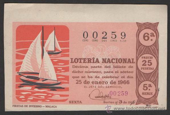 National Spanish Lottery: ANTIGUO DECIMO LOTERIA NACIONAL 25 ENERO 1966