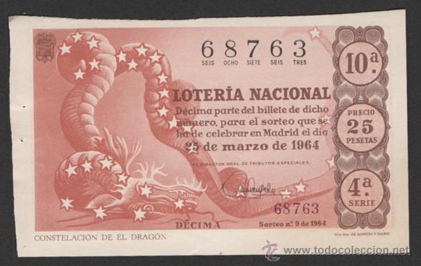 National Spanish Lottery: ANTIGUO DECIMO LOTERIA NACIONAL 25 MARZO 1964