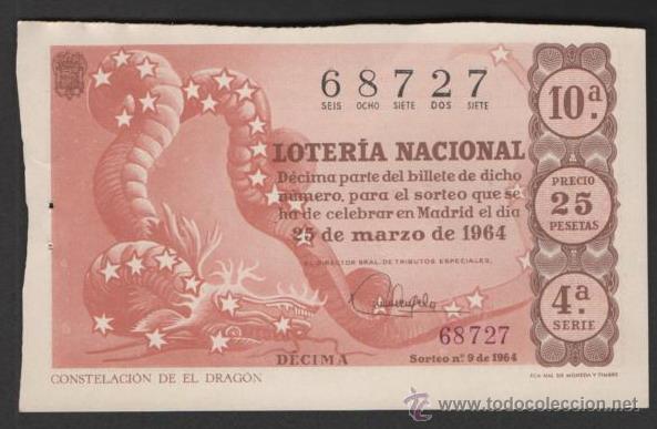 National Spanish Lottery: ANTIGUO DECIMO LOTERIA NACIONAL 25 MARZO 1964