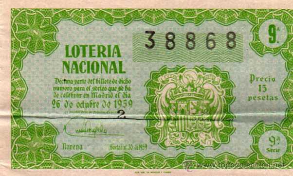 National Spanish Lottery: LOTERIA NACIONAL SORTEO 30 DE 1959