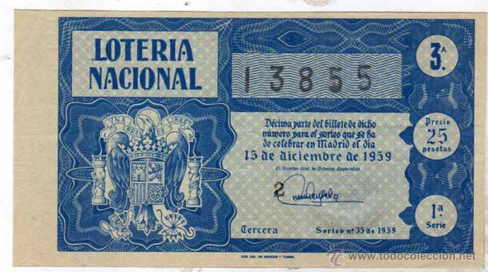 National Spanish Lottery: LOTERIA NACIONAL SORTEO 35 DE 1959