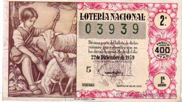 National Spanish Lottery: LOTERIA NACIONAL SORTEO 36 DE 1959