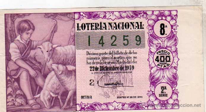 National Spanish Lottery: LOTERIA NACIONAL SORTEO 36 DE 1959