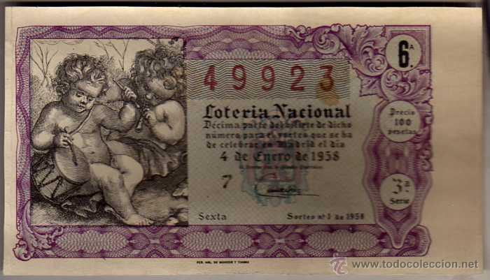 National Spanish Lottery: DECIMO DE LOTERIA SORTEO 1 DE 1958