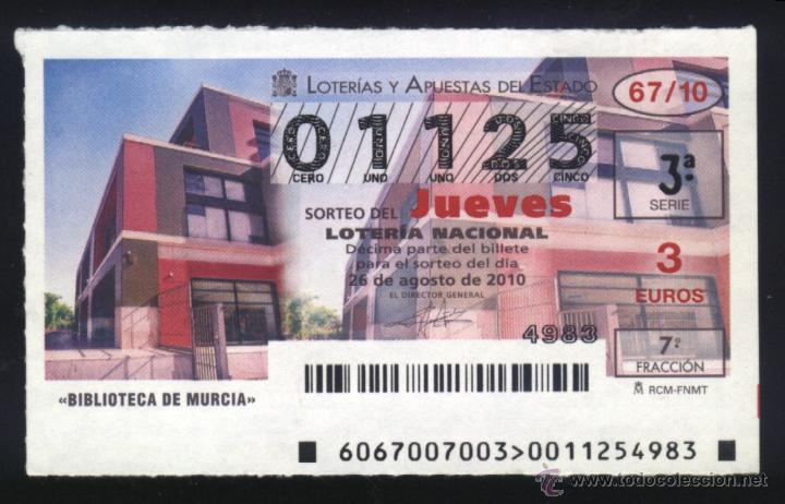 Loter&iacute;a nacional: MU-0252- DECIMO DE LOTERIA NACIONAL. BIBLIOTECA DE MURCIA.