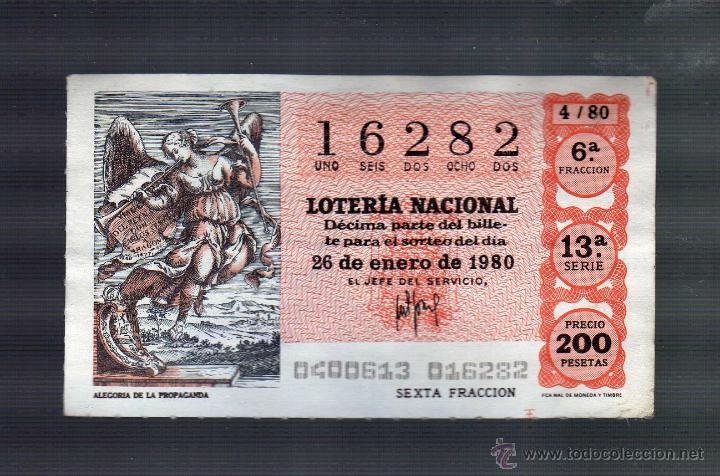Loter&iacute;a nacional: D&Eacute;CIMO DE LOTER&Iacute;A NACIONAL &middot; 26 DE ENERO DE 1980 - N&ordm; 16282 - ALEGORIA DE LA PROPAGANDA