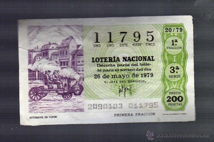 Loter&iacute;a nacional: D&Eacute;CIMO DE LOTER&Iacute;A NACIONAL &middot; 26 DE MAYO DE 1979 - N&ordm; 11795 - AUTOM&Oacute;VIL DE VAPOR