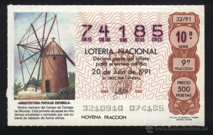 Loter&iacute;a nacional: MU-0254- DECIMO DE LOTERIA NACIONAL. MOLINO HARINERO DEL CAMPO DE CARTAGENA (MURCIA)