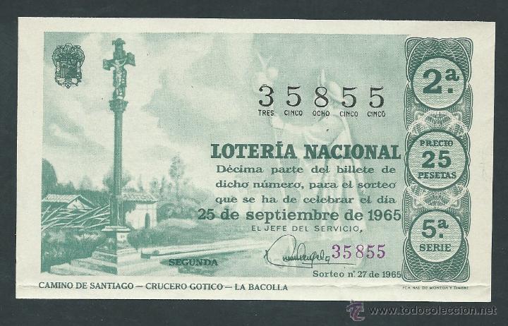 National Spanish Lottery: decimo loteria nacional 25 de septiembre a&ntilde;o 1965 sorteo 27 camino de santiago crucero gotico