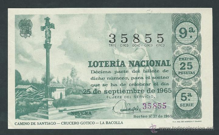 National Spanish Lottery: decimo loteria nacional 25 de septiembre a&ntilde;o 1965 sorteo 27 camino de santiago crucero gotico