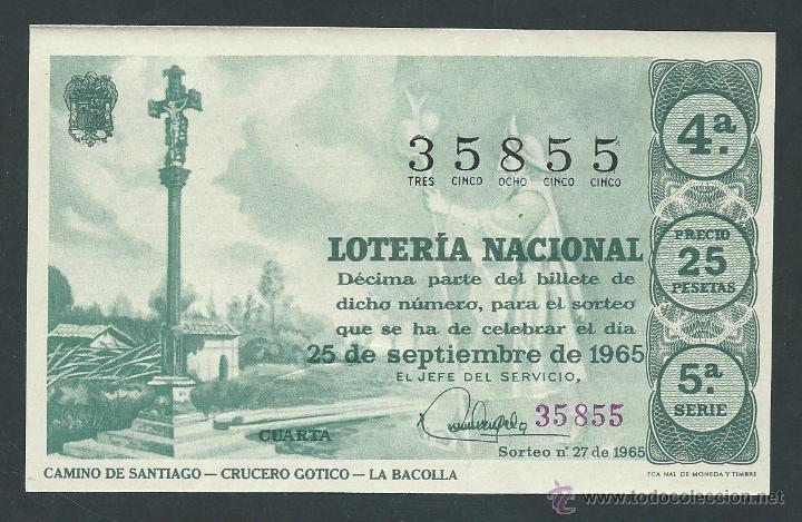 National Spanish Lottery: decimo loteria nacional 25 de septiembre a&ntilde;o 1965 sorteo 27 camino de santiago crucero gotico
