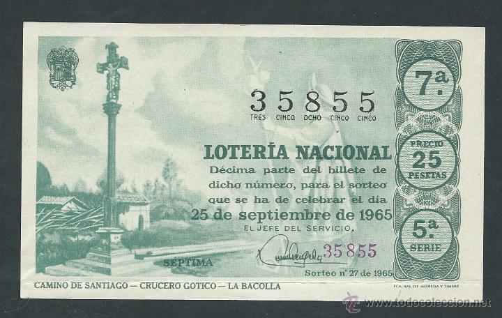 National Spanish Lottery: decimo loteria nacional 25 de septiembre a&ntilde;o 1965 sorteo 27 camino de santiago crucero gotico