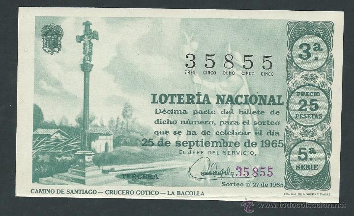 National Spanish Lottery: decimo loteria nacional 25 de septiembre a&ntilde;o 1965 sorteo 27 camino de santiago crucero gotico