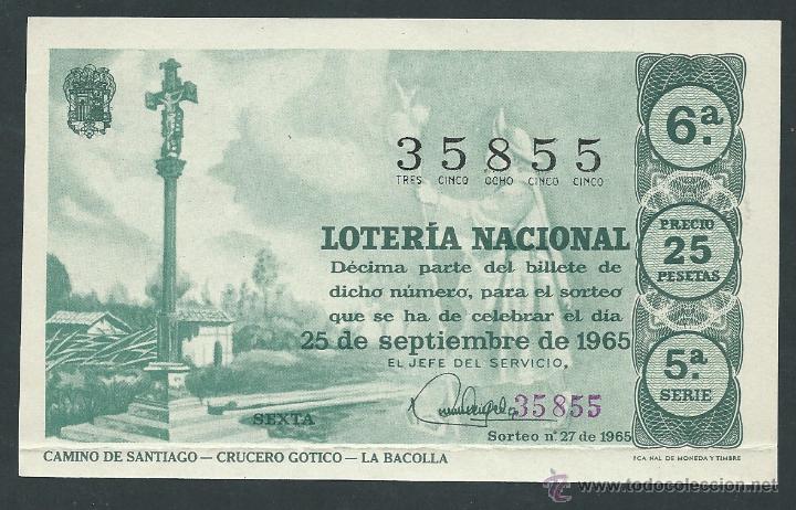 National Spanish Lottery: decimo loteria nacional 25 de septiembre a&ntilde;o 1965 sorteo 27 camino de santiago crucero gotico