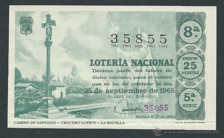 National Spanish Lottery: decimo loteria nacional 25 de septiembre a&ntilde;o 1965 sorteo 27 camino de santiago crucero gotico