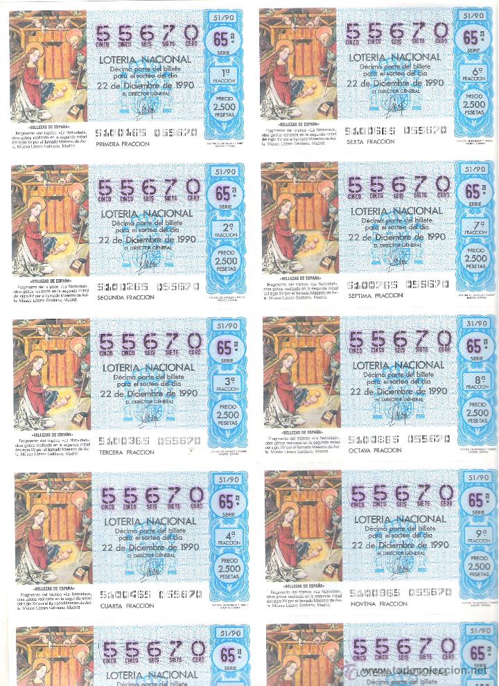 Nationale spanische Lotterie: 1 BILLETE LOTERIA DEL SABADO - 22 DICIEMBRE 1990 - 51/90 - NAVIDAD - TRIPTICO MUSEO LAZARO GALDIANO