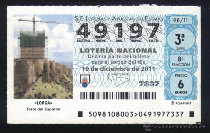 Loter&iacute;a nacional: MU-0259- DECIMO DE LOTERIA NACIONAL. LORCA (MURCIA) TORRE DEL ESPOLON.