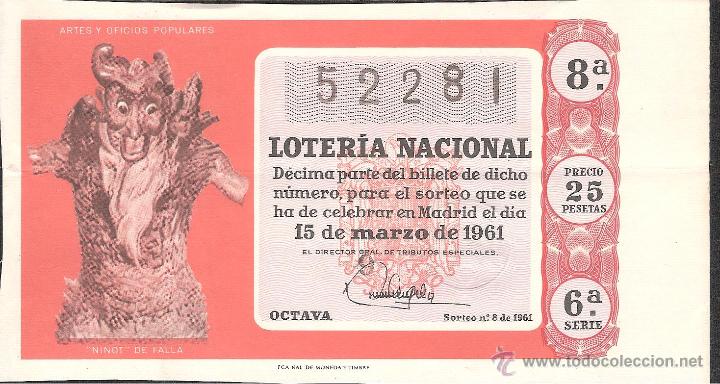 Lotaria Nacional: DECIMO LOTERIA NACIONAL 15 MARZO 1961 SORTEO NUM. 8 SERIE 6